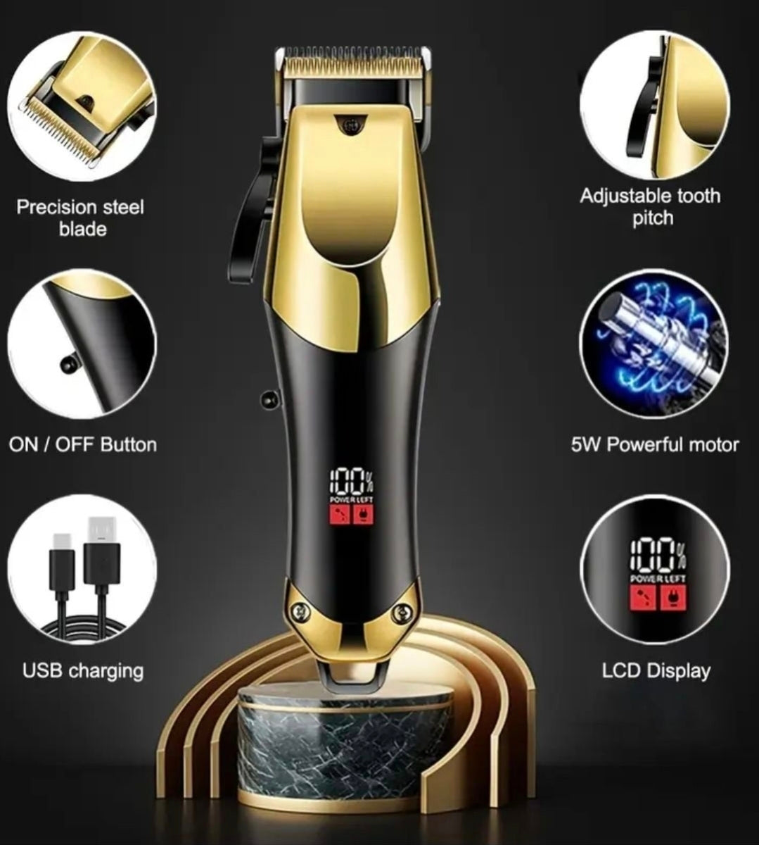 Professionellt hårklippningsset 3-i-1 – Trimmer, detaljtrimmer & rakapparat (guld/svart)