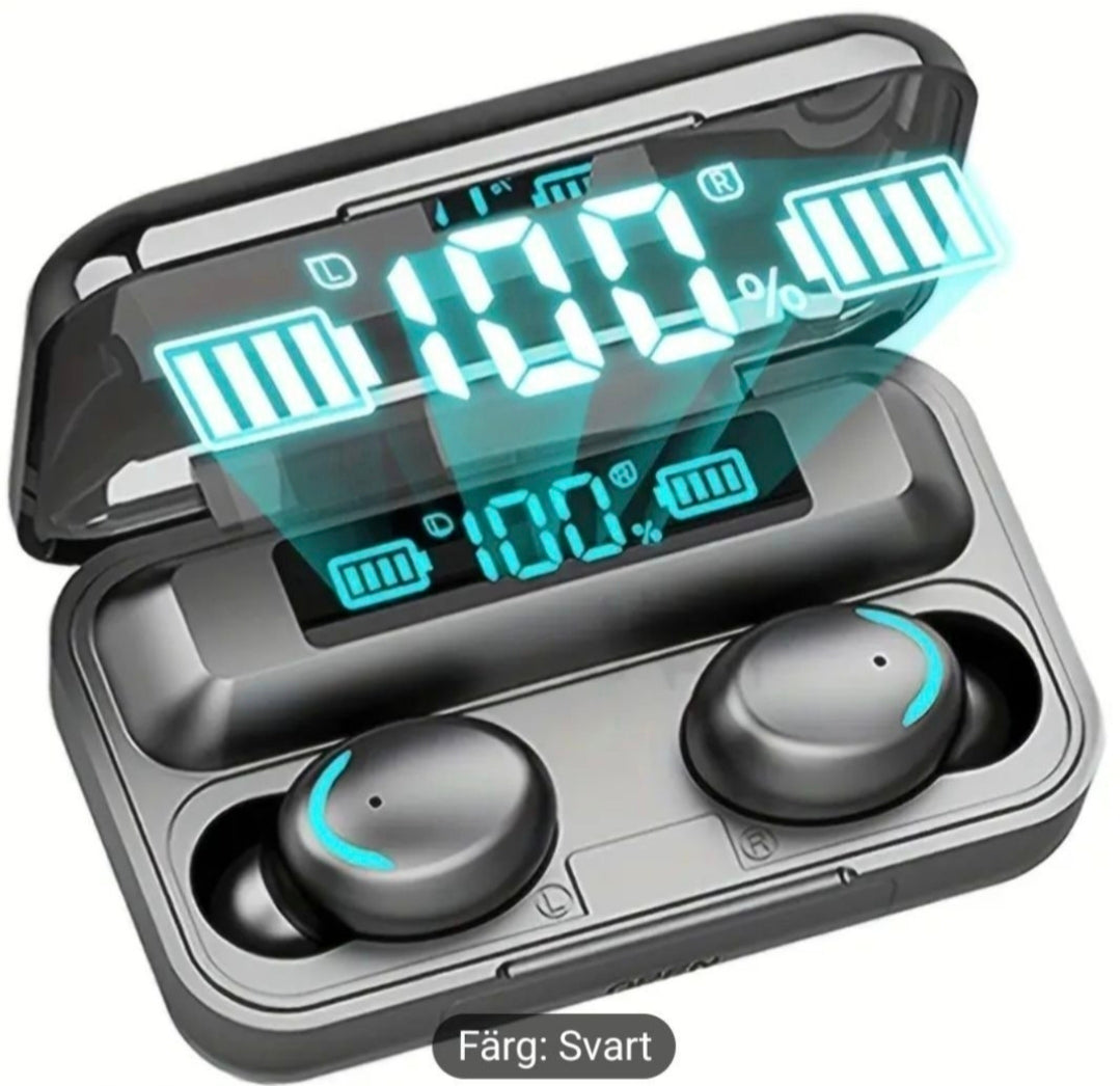 Trådlösa hörlurar med laddningsetui/powerbank – Svart