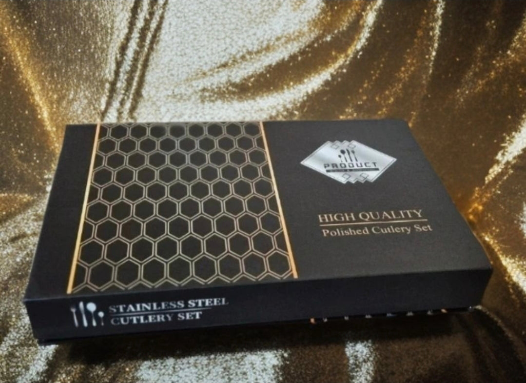 Elegant Bestickset i Guld & Svart – 24 Delar från KEMORELA