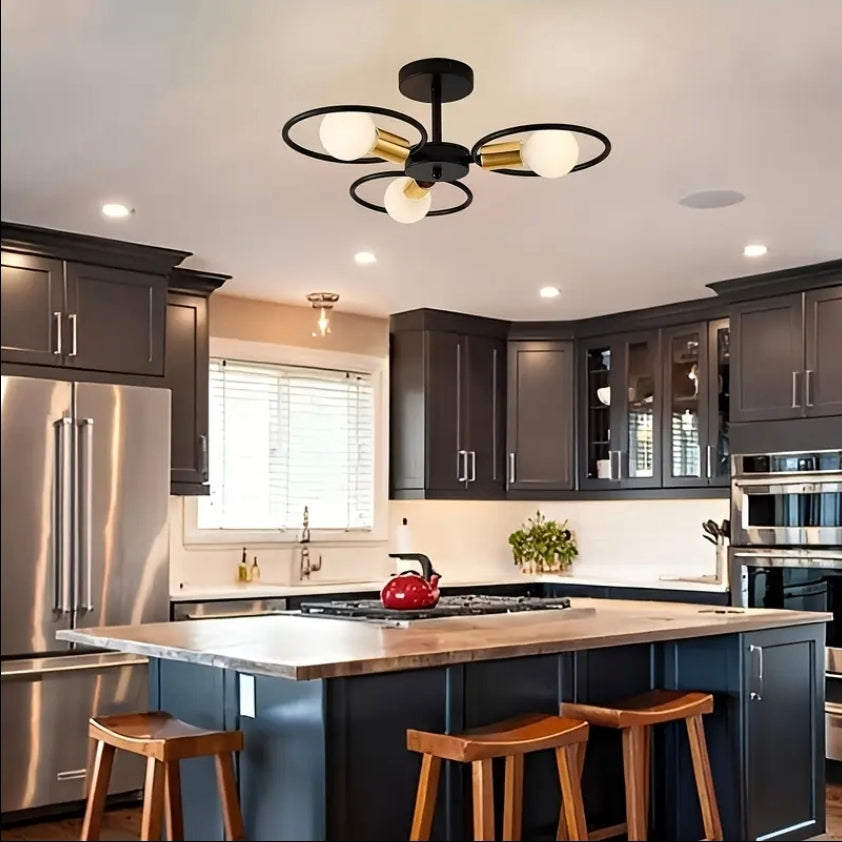 3 st. Vintage Industriell Chandelier Set – Metall, Svart med Klara Glas