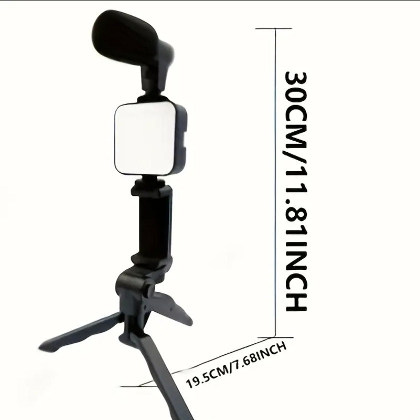 Tripod Vloggkit med Mikrofon & LED-lampa – För iPhone & Android