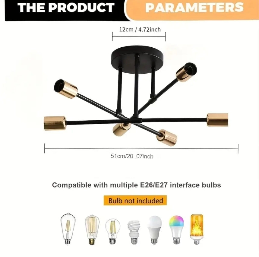 Modern Taklampa – GuldDesign med Plats för Sex Ljuskällor