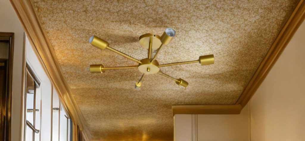 1 st industriell 6-armad taklampa i guldfärg – E27 sockel