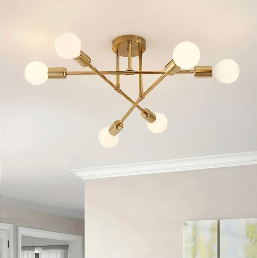 Modern Taklampa – GuldDesign med Plats för Sex Ljuskällor