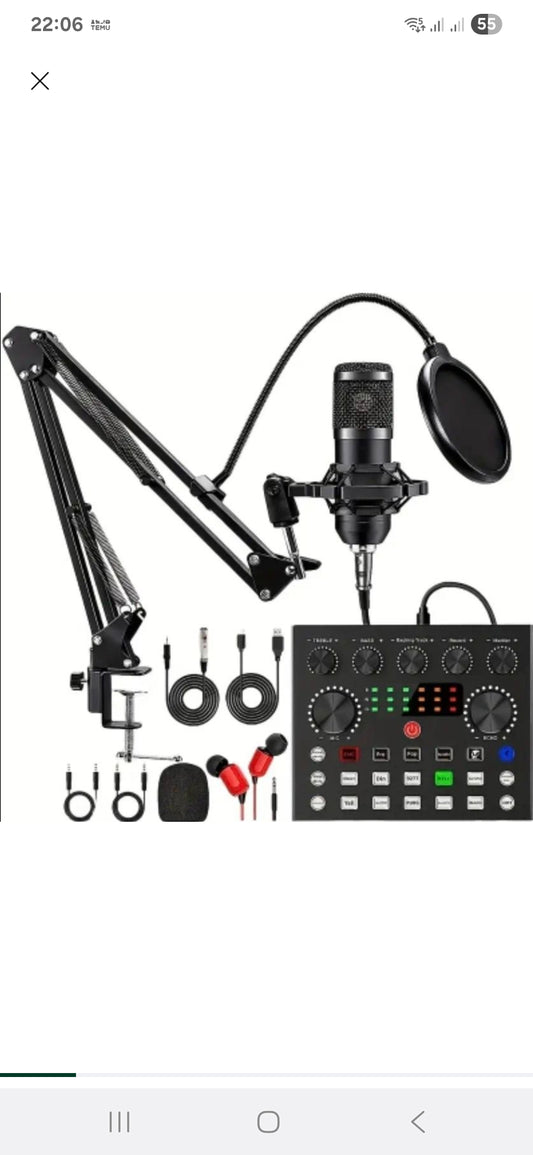 Komplett Podcastutrustningskit – BM800 Mikrofon & V8S Ljudkort