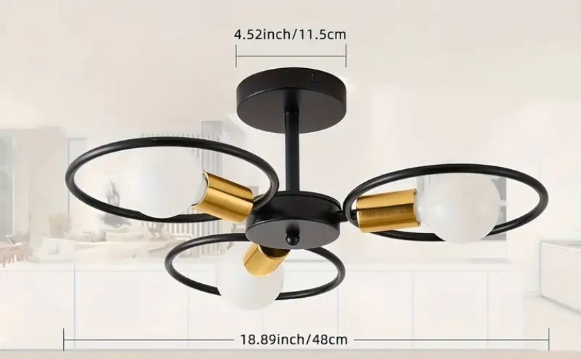 3 st. Vintage Industriell Chandelier Set – Metall, Svart med Klara Glas