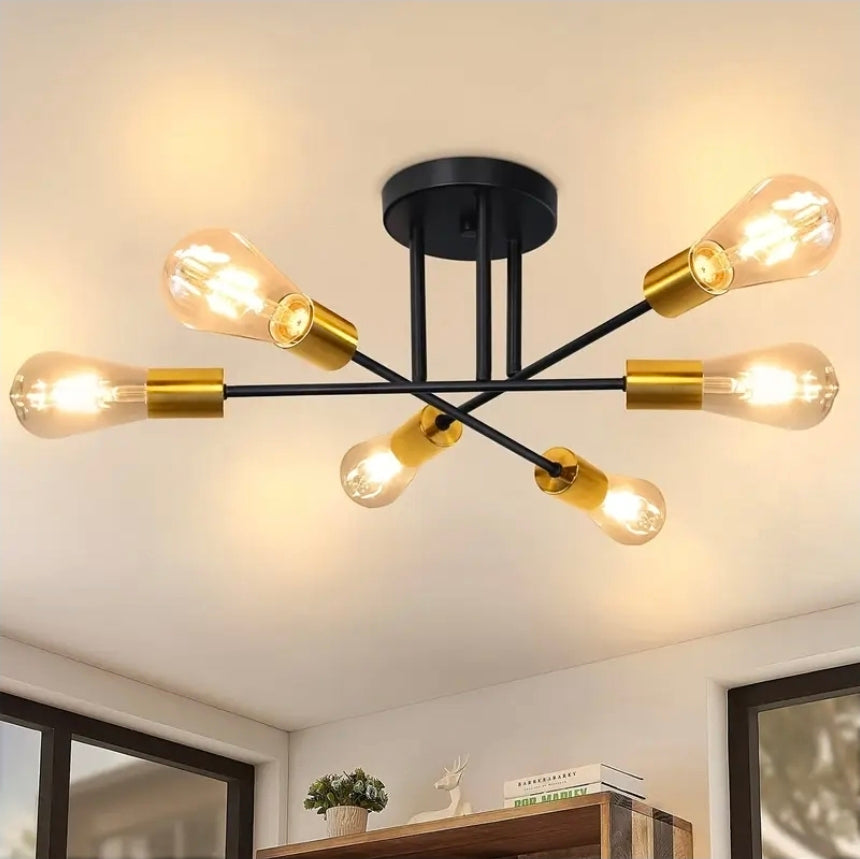 Modern Taklampa – GuldDesign med Plats för Sex Ljuskällor