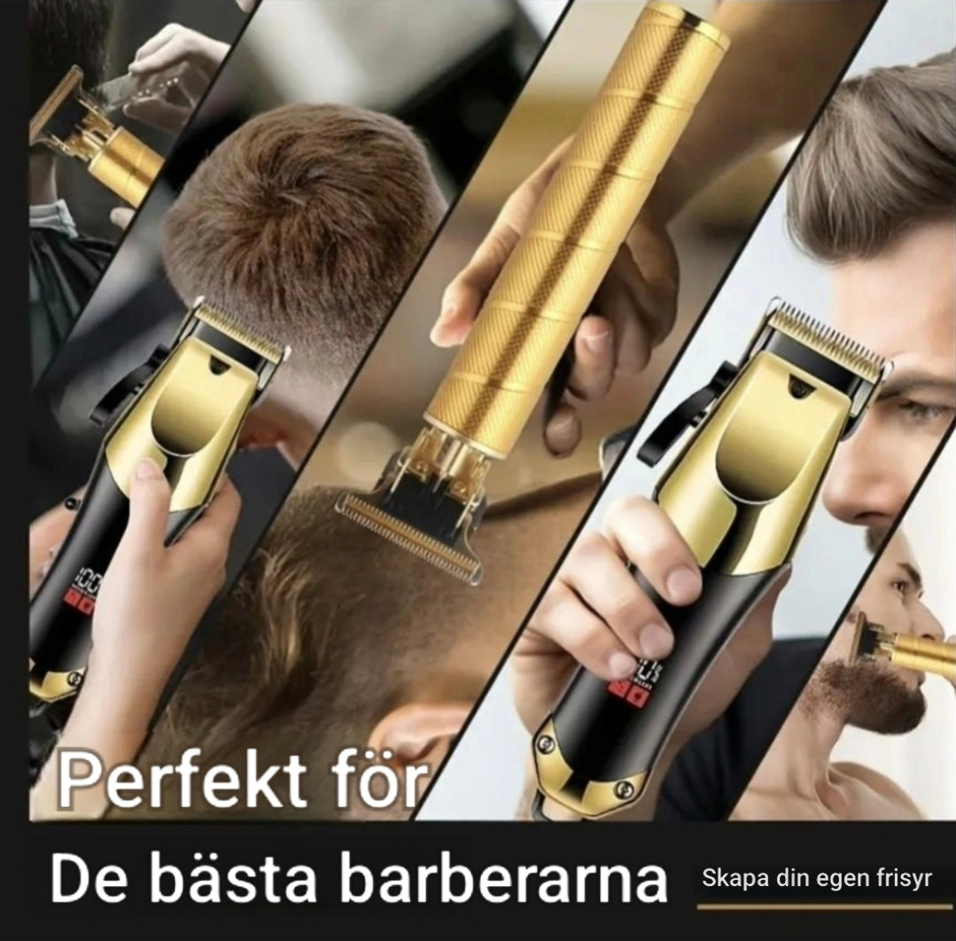 Professionellt hårklippningsset 3-i-1 – Trimmer, detaljtrimmer & rakapparat (guld/svart)