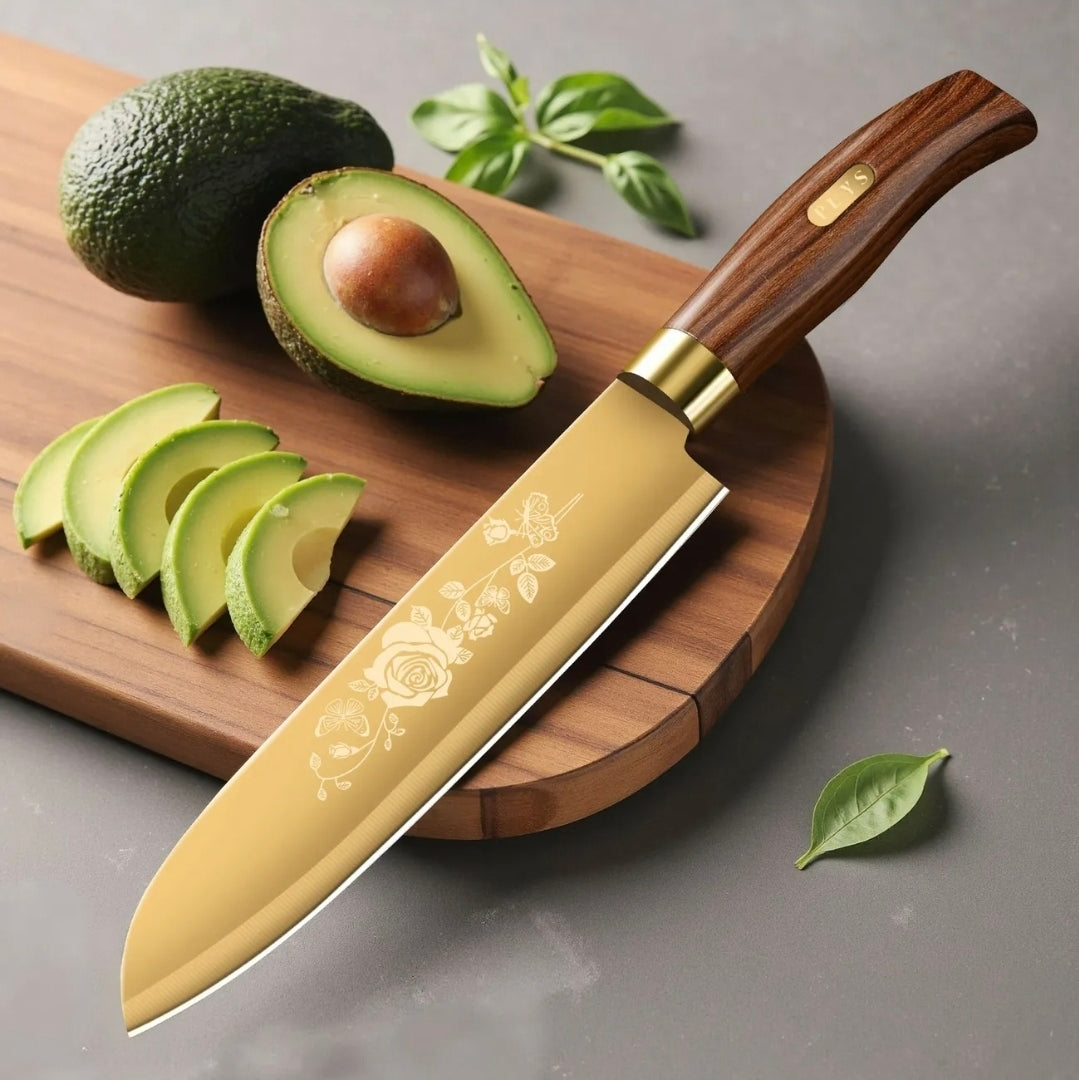 Premium Gyllene Titanbelagda Köksknivset – 4-delars Lyx och Precision för Kökets Alla Uppgift