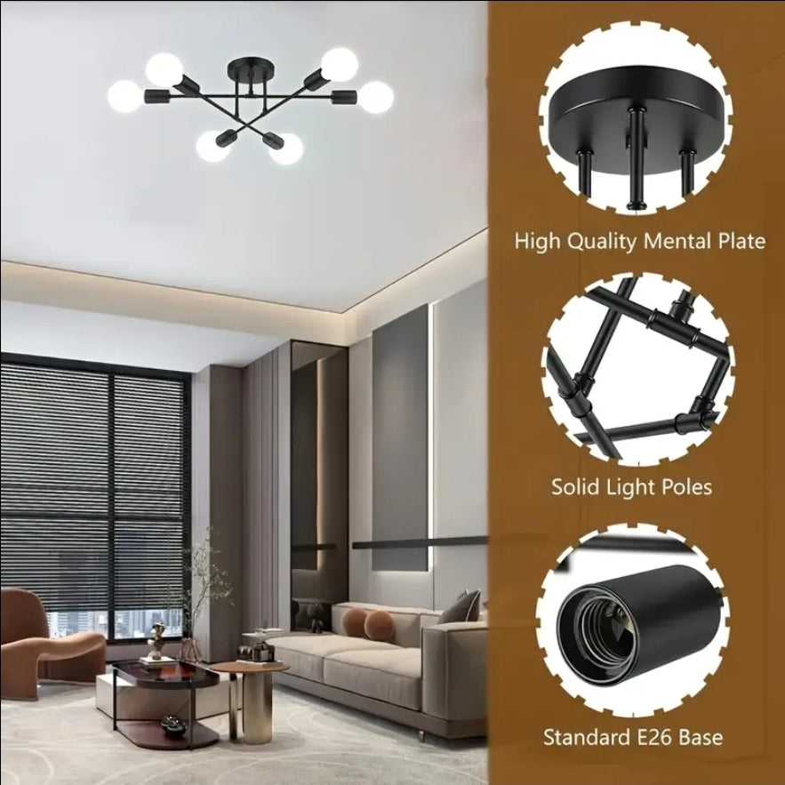 Modern Taklampa – GuldDesign med Plats för Sex Ljuskällor