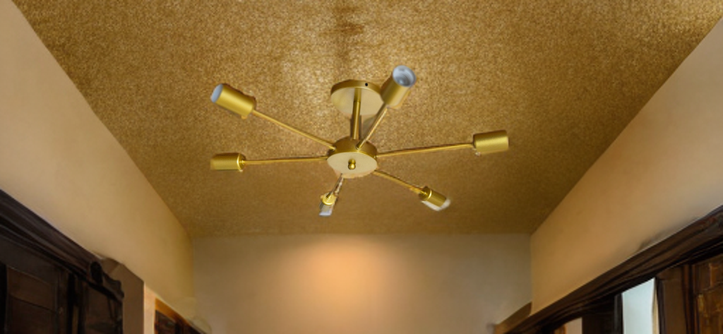 1 st industriell 6-armad taklampa i guldfärg – E27 sockel