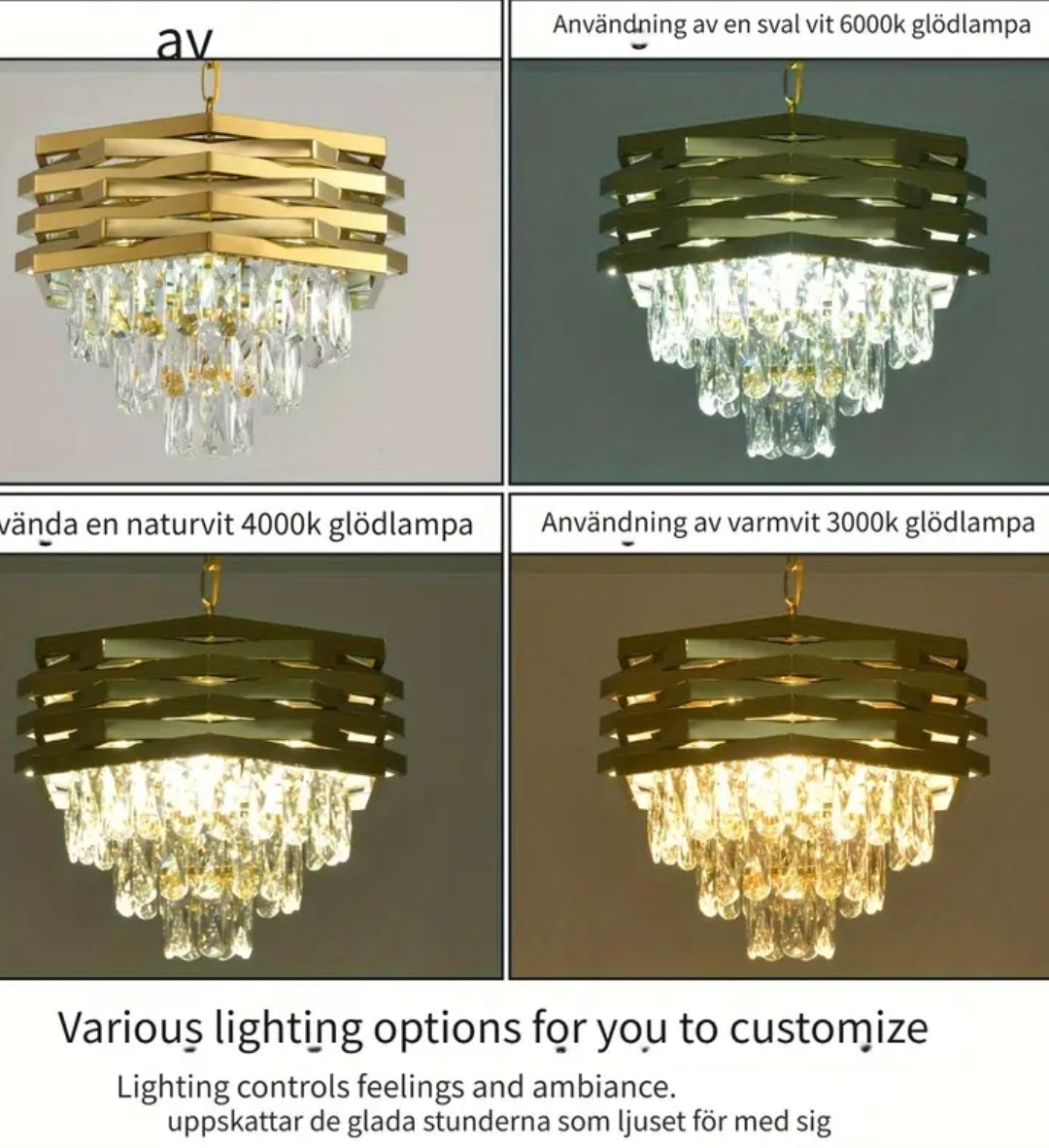 Stilfull Modern Ljuskrona i Guld med Kristall