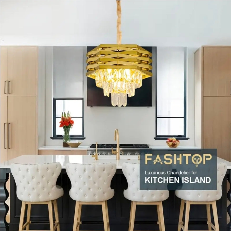 Stilfull Modern Ljuskrona i Guld med Kristall